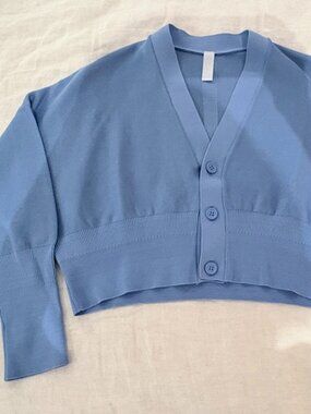 OCE Crop Sky Blue V Neck Sweater Cardigan